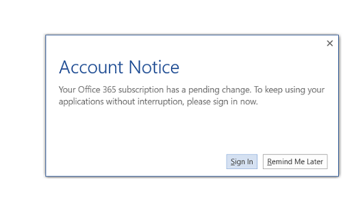 account notice in office 365