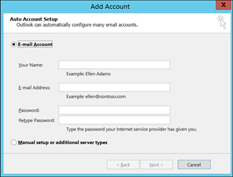 entering account details in Outlook step 2