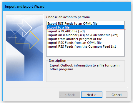 selecting export to a file option.