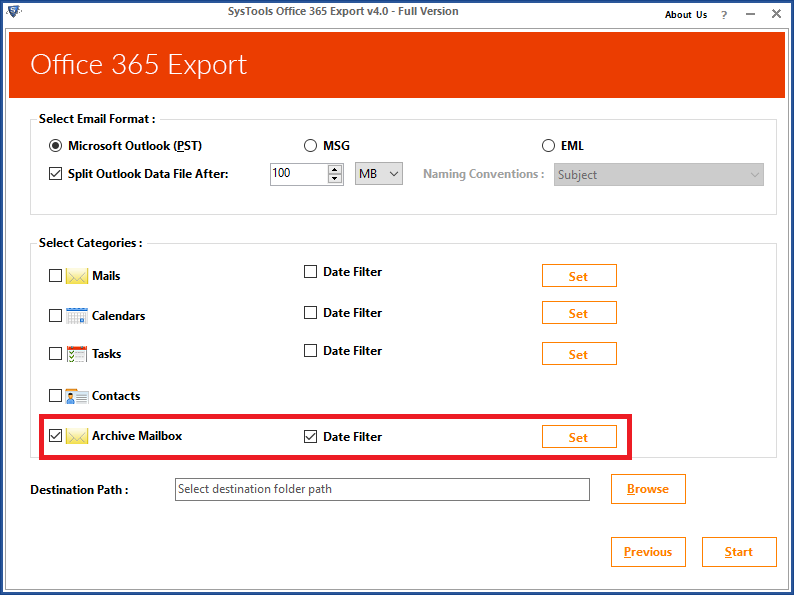 export Office 365 archive mailbox to PST
