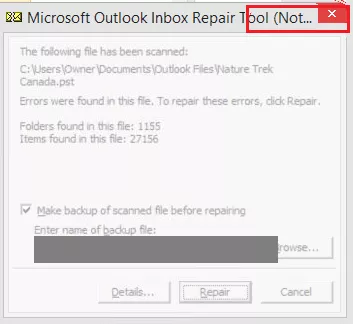 ScanPST - repair Outlook data files not responding
