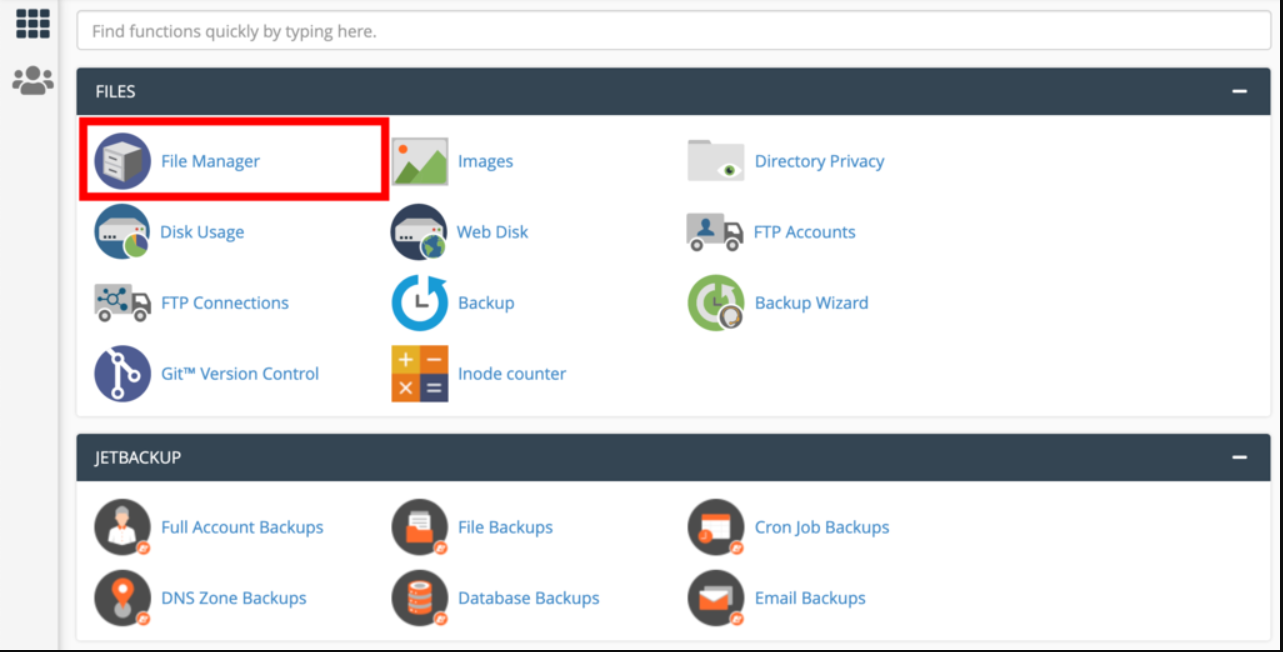 hit Files tab and then File Manager option for cPanel email backup