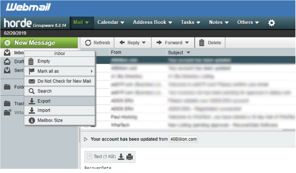 click on the required mailbox & select the Export button.