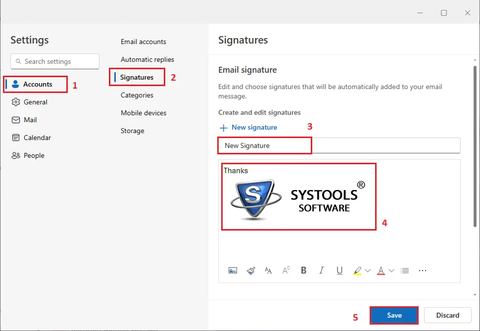 Add email signature in Outlook 365 desktop